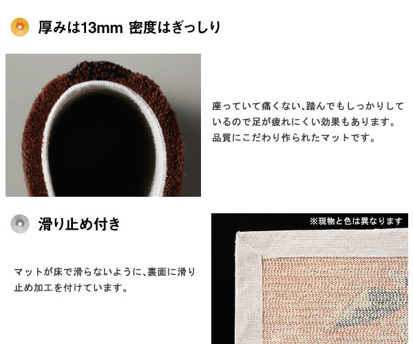 厚みは10mm密度はぎっしり 床暖房にも対応した滑り止め付き