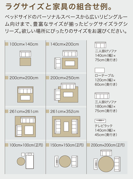 ラグサイズと家具の組み合わせ例
