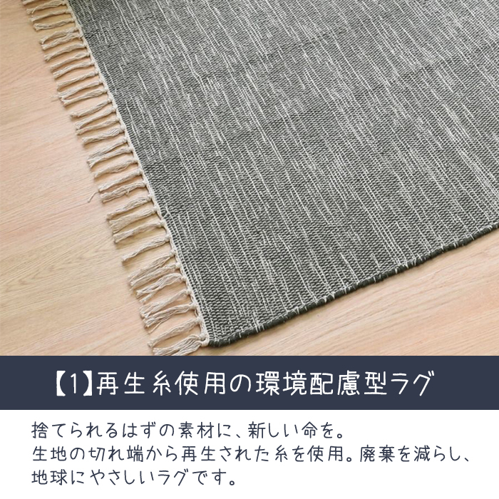 デニム調カラーがモダンでカッコいい素材感たっぷりの綿混ラグ♪