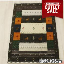 アウトレット インドギャベ ギャベ絨毯 ギャッベ ウール ギャベマット マットサイズ ロリバフ LB20-2147(Y) 約62×95cm マルチカラー