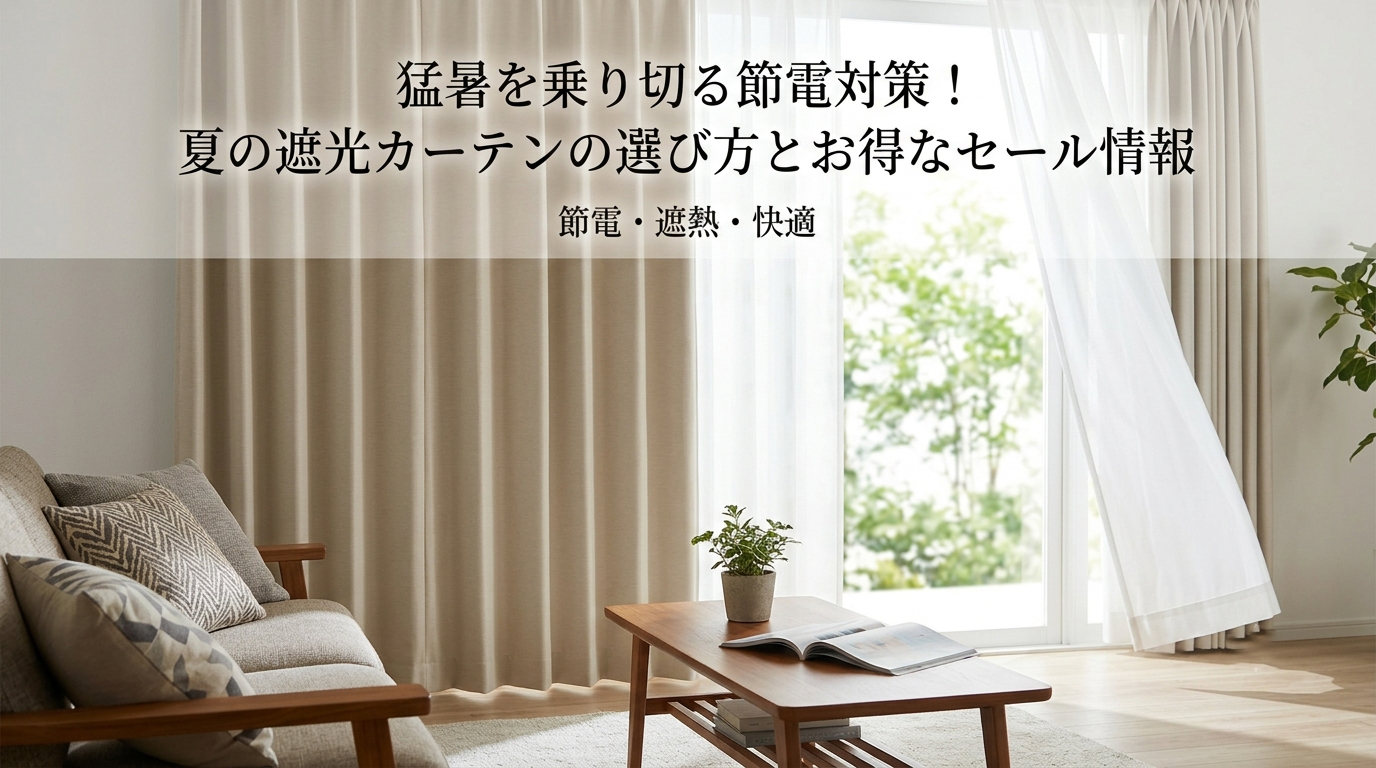 日差しが差し込む明るいリビングと遮光 curtainsで快適に保たれた爽やかな部屋のイメージ